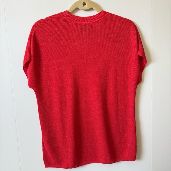 New Banana Republic Linen Blend Knit Top Women Size S Short Sleeve Cherry Red - Picture 3 of 9